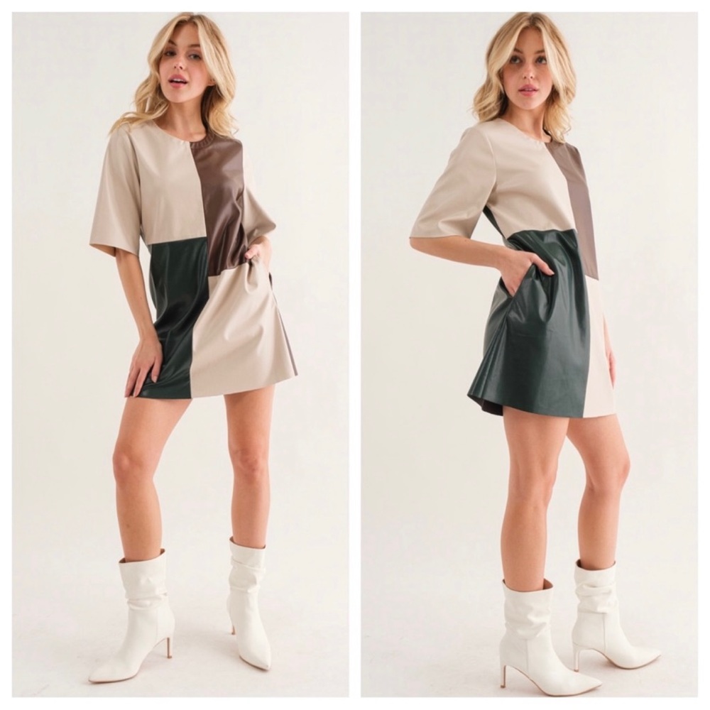 Color Block faux leather dress